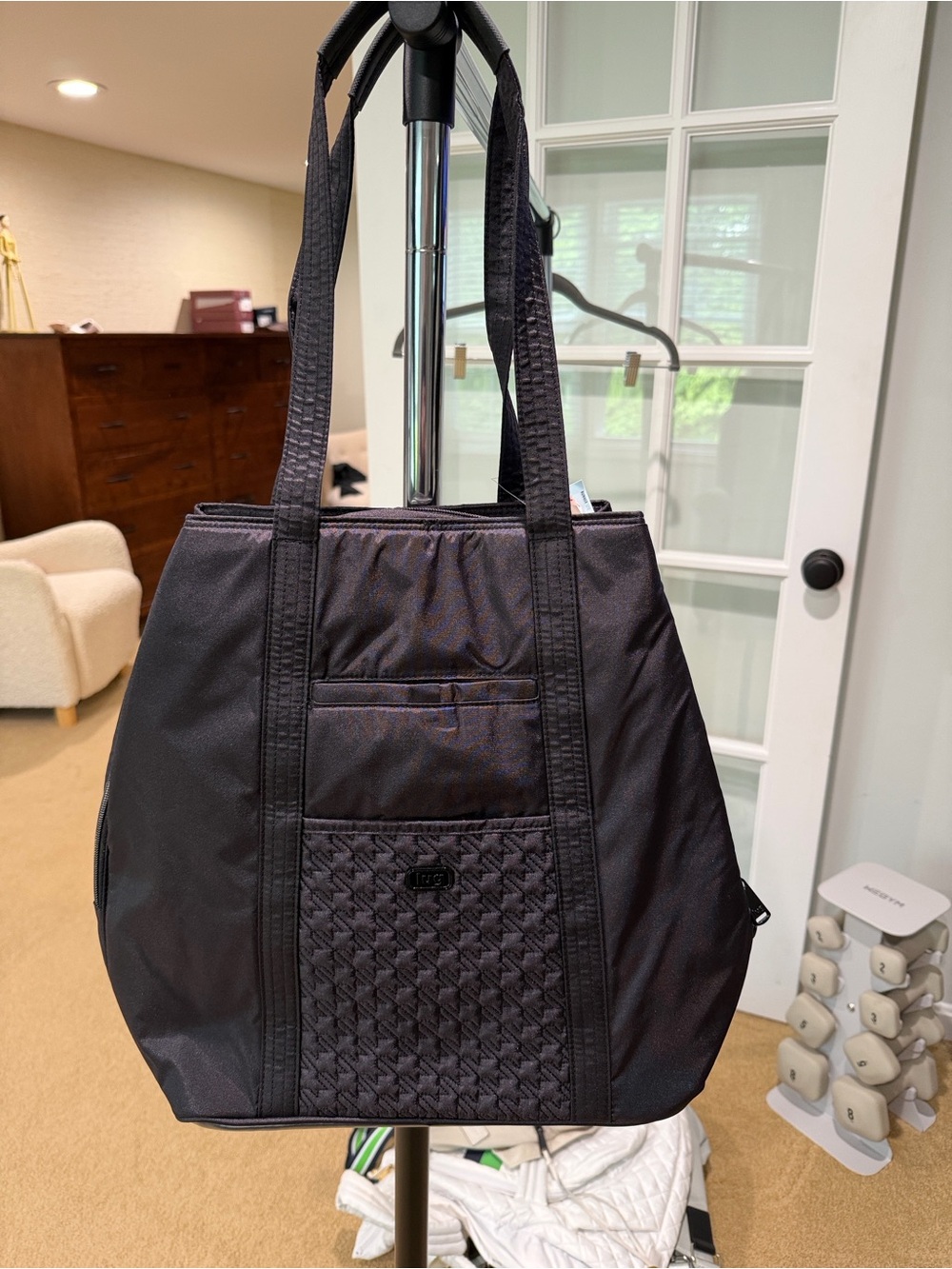 LUG Runner Black Quilted Tote Bag with Front Pocket